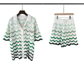 Casablanca knitted short-sleeved sweater Ombre Wave‑Pattern Knit Matching Outfit