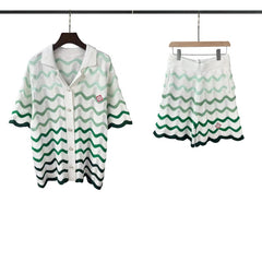 Casablanca knitted short-sleeved sweater Ombre Wave‑Pattern Knit Matching Outfit