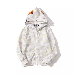 Bathing Shark print Hoodie Double Hat Luminous Camouflage Cardigan Zip Hooded Velvet Shark
