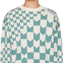 Casablanca knit sweater Blue White Checkerboard Knit Crewneck Sweater