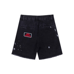 Gallery Dept Denim Shorts Black Denim Shorts with Vintage-Style Ink-Splatter Embroidered Logo