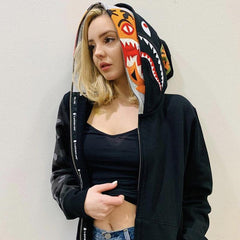 Bathing Shark print Hoodie Tiger Head Shark Double Hood Sweater Camouflage Hoodie Youth Hooded Sweater Casual Coat