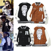 American-style baseball jacket Revenge Varsity Padded Jacket with Skull Embroidery and Leather Sleeves