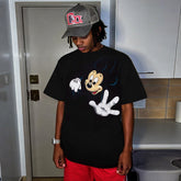 Mens T-shirt Vintage American-style trendy short-sleeve tee with a unique Mickey Mouse cartoon print