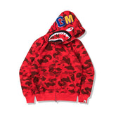 Bathing Shark print Hoodie Autumn and Winter Shark Mouth Men and Women Casual Camouflage Thin Sweater Baggy Coat