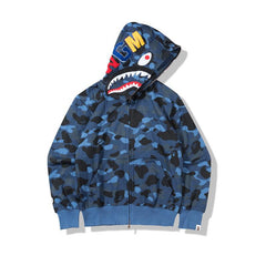 Bathing Shark print Hoodie Autumn and Winter Shark Mouth Men and Women Casual Camouflage Thin Sweater Baggy Coat