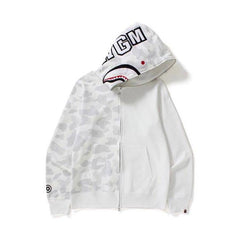 Bathing Shark print Hoodie Camouflage Stitching Sweatshirt Luminous Hooded Zipper Fleece Jacket