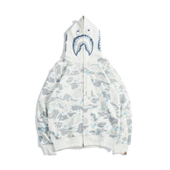 Bathing Shark print Hoodie Starry Sky Sweater Black and White Starry Sky Blue Shark Hat Printed Casual Hooded Sweater