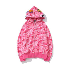 Bathing Shark print Hoodie Blue Jellyfish Ghost Fire Camouflage Shark Sweater Hooded Coat Casual Fashion Brand Zip Hoodie