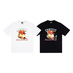 CORTEIZ T-shirt Y2K Smoking Cigar Dog Rules The World Printed Oversized Streetwear Tee