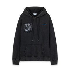 OW oil painting portrait pattern washed water pullover hooded sweatshirt