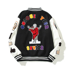American-style baseball Leather Sleeve God Eye Graphic Oversized Saint Michael x Fear of God Autumn/Winter Vintage-Style Baseball Jacket (Unisex)