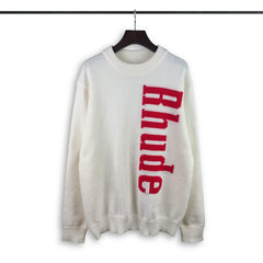 RHUDE knit sweater Asymmetrical Vertical Bold Red Letter Jacquard Knit Pullover