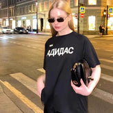 Mens T-shirt Vintage American-style streetwear brand with Cyrillic lettering print