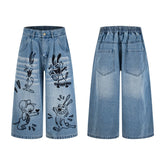 Street-style vintage Cropped trousers Retro Casual Harajuku Style Straight-Leg Denim Trousers with Cute Sketch Character Prints