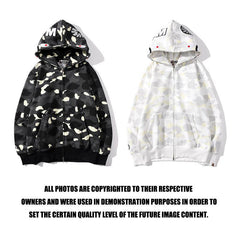 Bathing Shark print Hoodie Men's and Women's Luminous Spot Camouflage Sweater