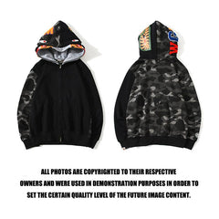 Bathing Shark print Hoodie Autumn and Winter Camouflage Shark Double Hood Sweatshirt Couple Coat Hip Hop Men and Women