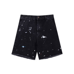 Gallery Dept Denim Shorts Black Denim Shorts with Vintage-Style Ink-Splatter Embroidered Logo