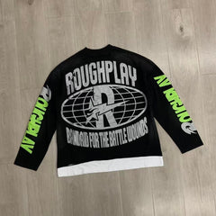 Roughplay Long sleeved shirt Power Skull High-Quality Streetwear Paneled Short-Sleeve Tee