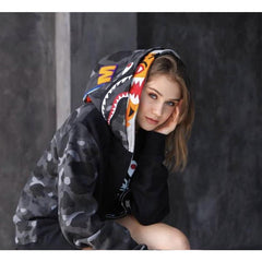 Bathing Shark print Hoodie Tiger Head Shark Double Hood Sweater Camouflage Hoodie Youth Hooded Sweater Casual Coat