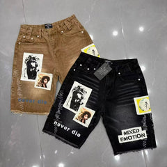 Mixed Emotion denim shorts High-quality streetwear made from pure cotton