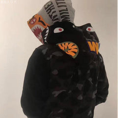Bathing Shark print Hoodie Tiger Head Shark Double Hood Sweater Camouflage Hoodie Youth Hooded Sweater Casual Coat