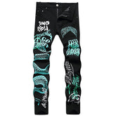 Mens Fashion Jeans Green Snake Street Graffiti 5705#