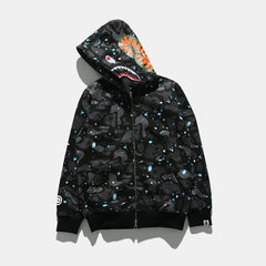 Bathing Shark print Hoodie Autumn and Winter Men's Shark Luminous Camouflage Brushed Shark Sweater Men's Hooded Casual Coat
