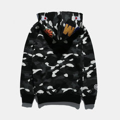 Bathing Shark print Hoodie Autumn and Winter Men's Shark Luminous Camouflage Brushed Shark Sweater Men's Hooded Casual Coat