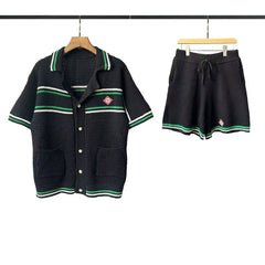 Casablanca knitted short-sleeved sweater Color‑Block Stripe Lapel Knit Cardigan