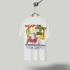 Travis Scott T Shirts Cactus Jack x Utopia x SAINT joint doll flame hellhound print short sleeve