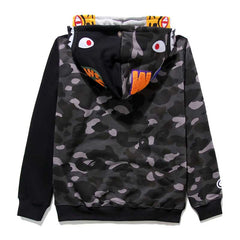 Bathing Shark print Tiger Head Shark Double Hood Sweater Camouflage Hoodie Thin Velvet Terry Hooded Sweater