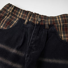 Street-style vintage jeans Retro Casual Loose-Fit Straight-Leg Trousers with Cute Cat Graphic and Contrast Waistband