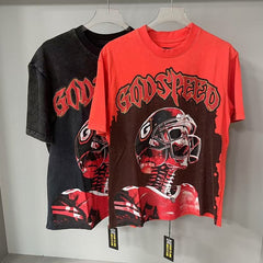 Godspeed T Shirts Red Toned Biker Skull Vintage Print