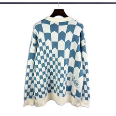 Casablanca knit sweater Blue White Checkerboard Knit Crewneck Sweater