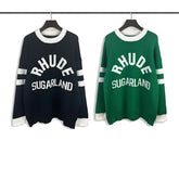 RHUDE knit sweater Collegiate Curved Text Motif Contrast Rib Cuff Relaxed‑Fit Knit Pullover