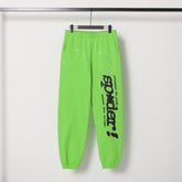 Sp5der Sweatpants Stylish green with black letter print