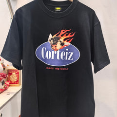 CORTEIZ T-shirt Y2K Retro Flame Angel Rules The World Printed Oversized Streetwear Tee