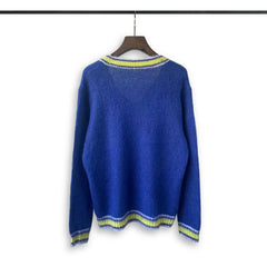 RHUDE knit sweater Collegiate‑Style Multi‑Color Ribbed V‑Neck Bound‑Edge Textured Knit Top
