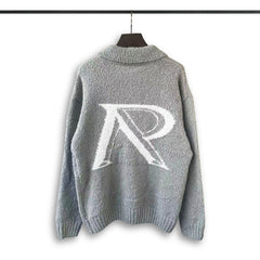 RHUDE knit sweater Preppy Polo‑Neck Distressed‑Sketch Monogram Chest‑Accent Knit Top