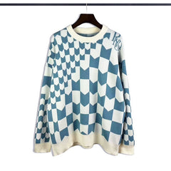 Casablanca knit sweater Blue White Checkerboard Knit Crewneck Sweater