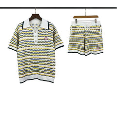Casablanca knitted short-sleeved sweater Textured Striped Knit Two Piece