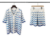Casablanca knitted short-sleeved sweater Ocean‑Wave Print Knit