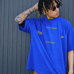 Mens T-shirt Vintage American-style Kanye Jesus Is King High-Street Oversized Drop-Shoulder Tee with Puffed Lettering (FOG Style)