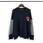 RHUDE knit sweater Checkerboard Spliced Sleeve Graphic Crewneck Knit Sweater