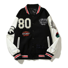 American-style baseball jacket Leather Sleeve S-Logo Graphic Oversized Embroidered Thickened Baseball Jacket ¨C Embracing the Vibe Aesthetic