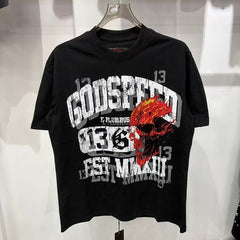 Godspeed T Shirts Black Base Worn Texture Skull Streetwear Top