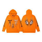 Who Decide War Hoodie Unisex Y2K Black Zip-Up Bomber Jacket with All-Over Graphic Outline Prints and Typography