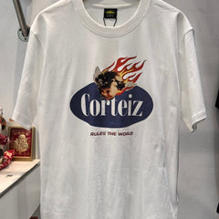 CORTEIZ T-shirt Y2K Retro Flame Angel Rules The World Printed Oversized Streetwear Tee