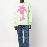 Palm Angel Knit Sweater Neon Pink Dripping Palm Tree Graphic Crewneck Knit